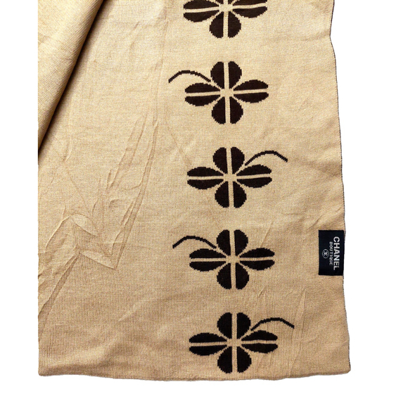 CHANEL Brown & Tan Reversible Scarf Botanical Floral Print - Picture 15 of 16